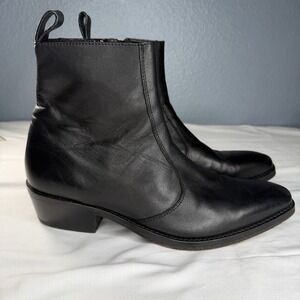 Straight to Hell Men 8 Richards Black Leather Zip Ankle Boot Stacked Heel EUC